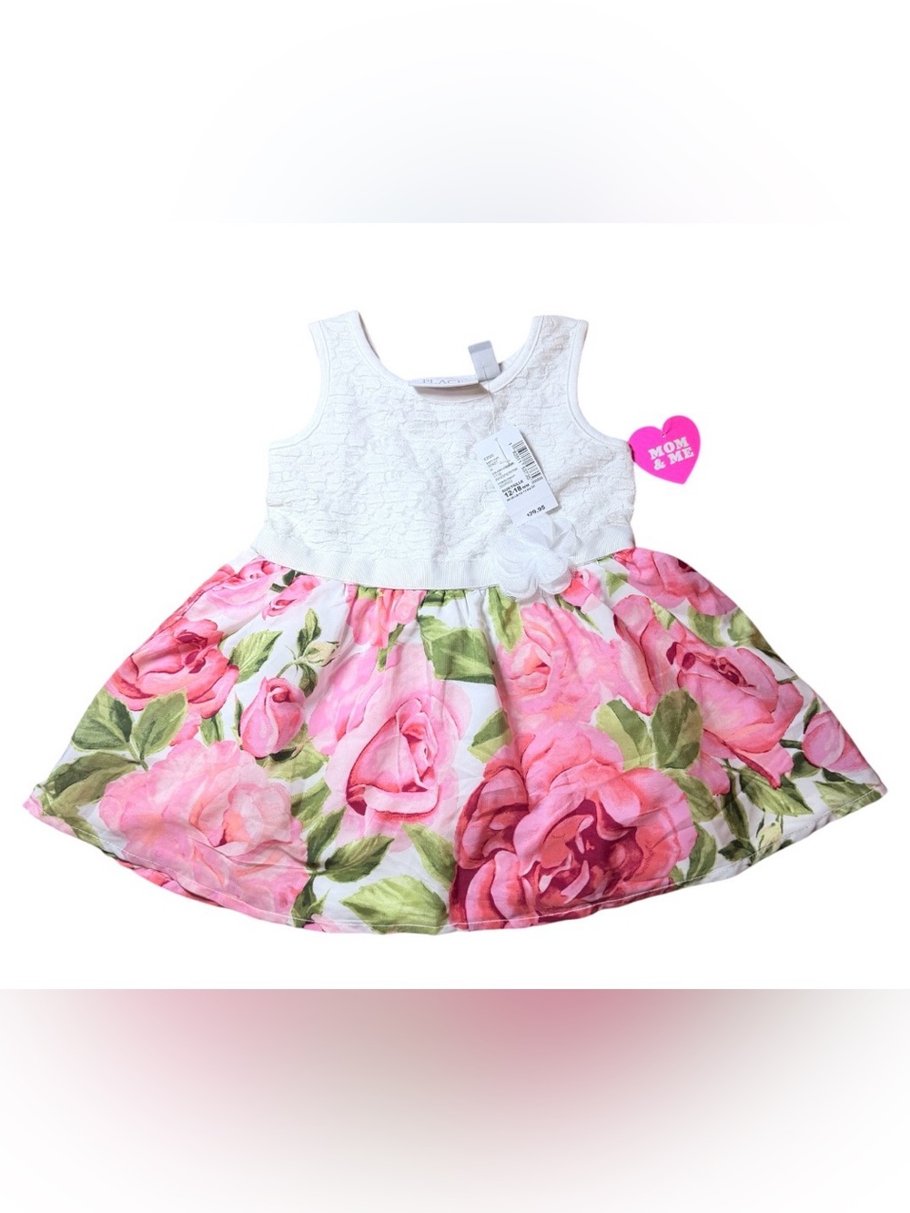 🔥 $29.95 Mom & Me By Childrens Place Girls Lined Party Dress Roses Sz 12-18M 🔥
